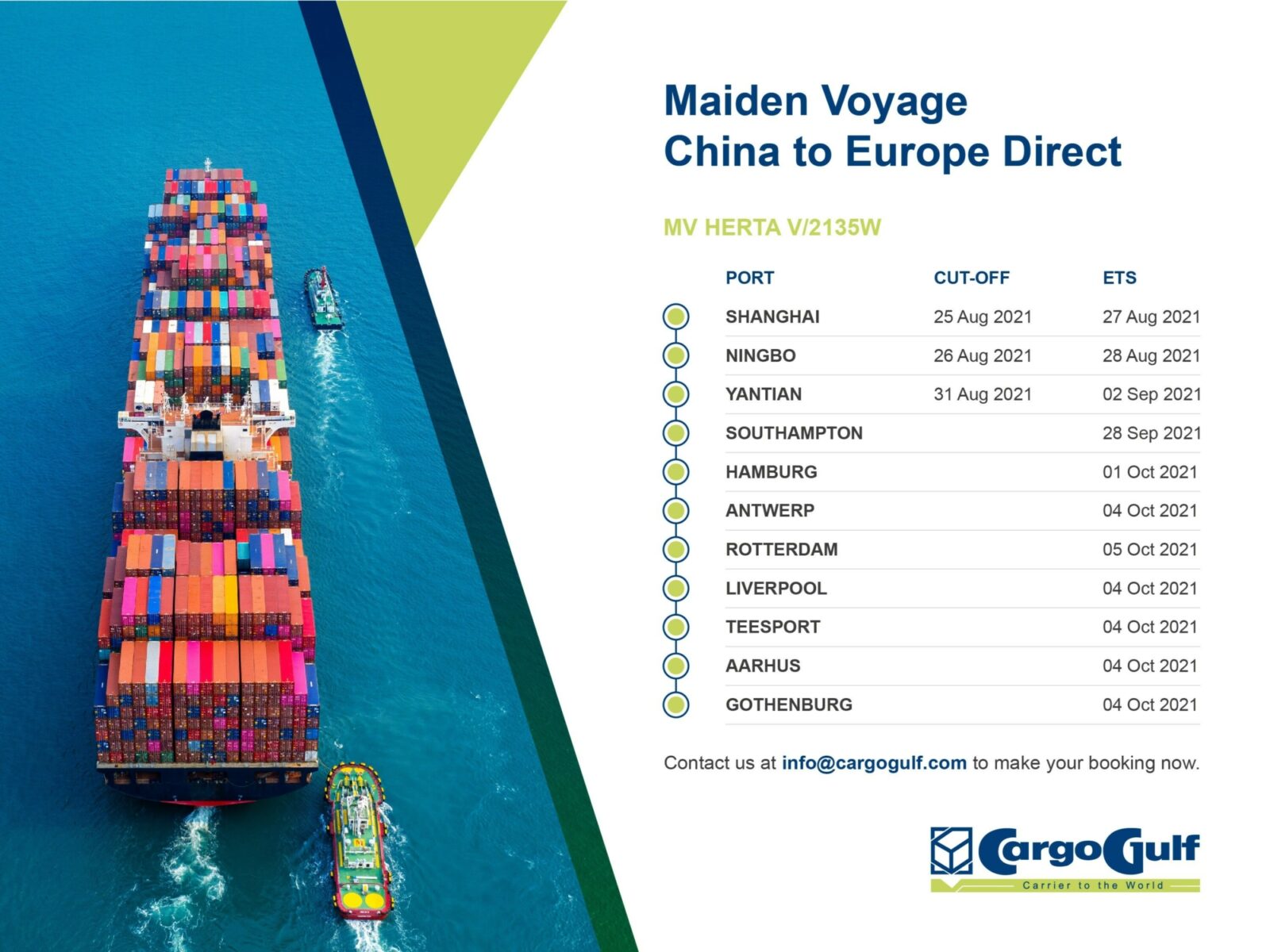 Cargogulf maiden voyage china to europe direct li post